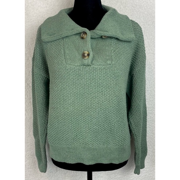 MADEWELL • Green Canby Button Mockneck Knit Sweater, M - Picture 13 of 16